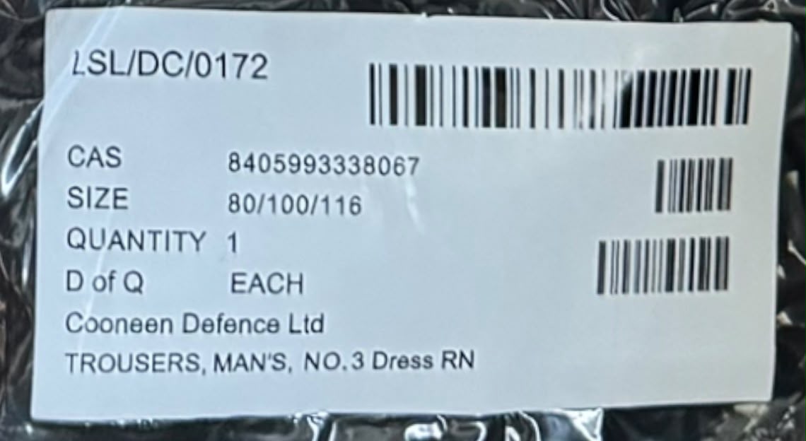 Genuine Royal Navy No.3 Dress Trousers – Black – Various Sizes